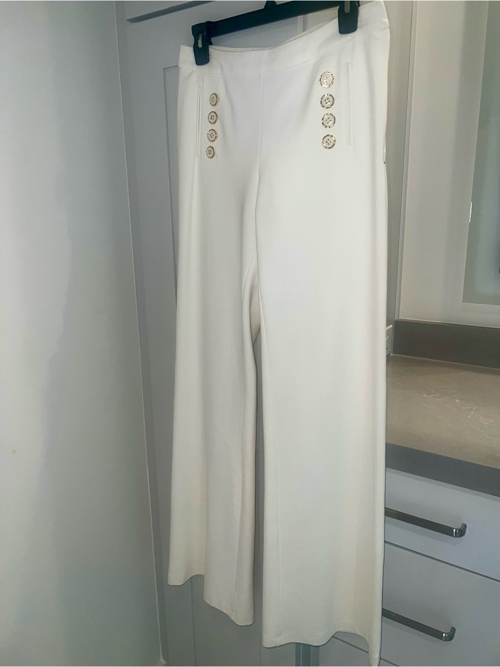 Julie Brown: Creamy White Wide-Leg Pants with Gold Buttons-LIKE NEW!